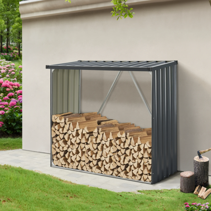 Holzregal für den Außenbereich aus verzinktem Stahl, 156 × 80 × 152 cm, anthrazitgrau